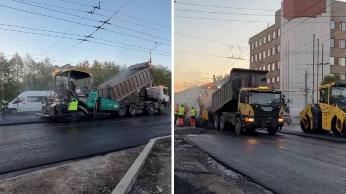 Более 1 км дороги: в Мурманске на проспекте Кирова начали укладывать верхний слой асфальта