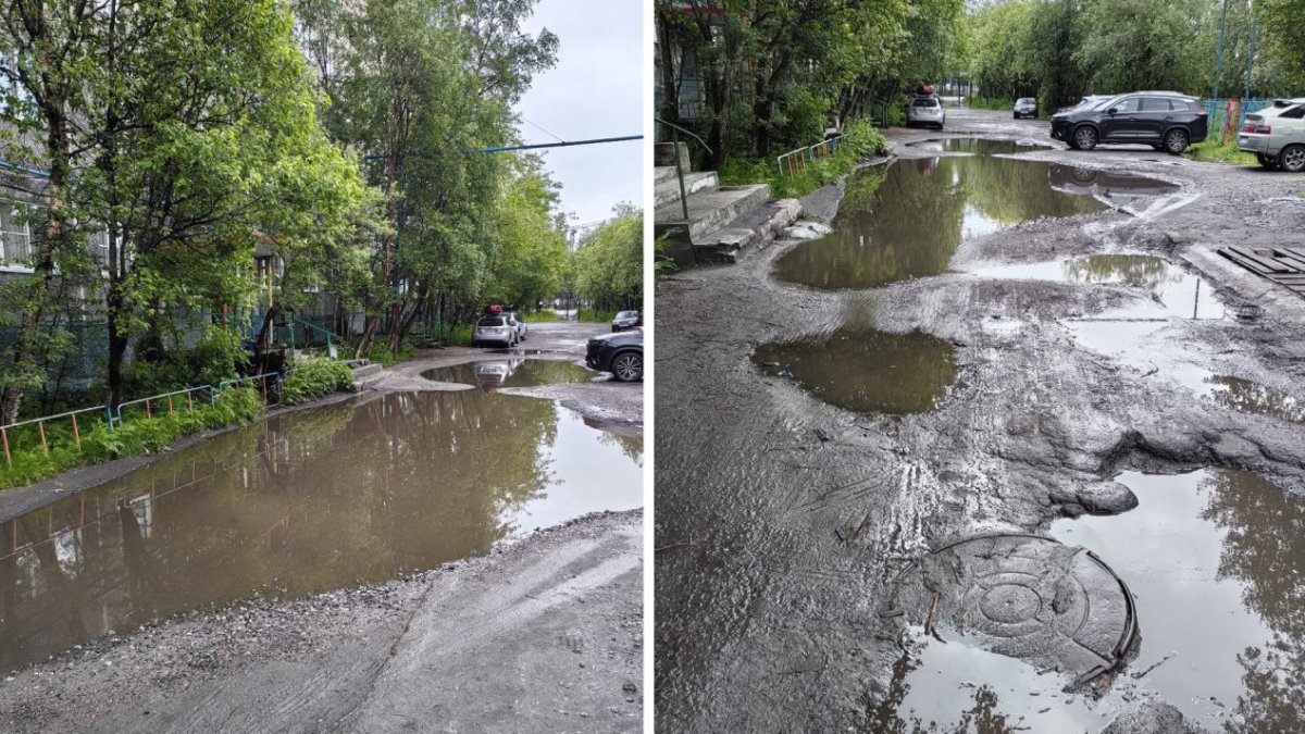 Затопленный двор в Мурманске