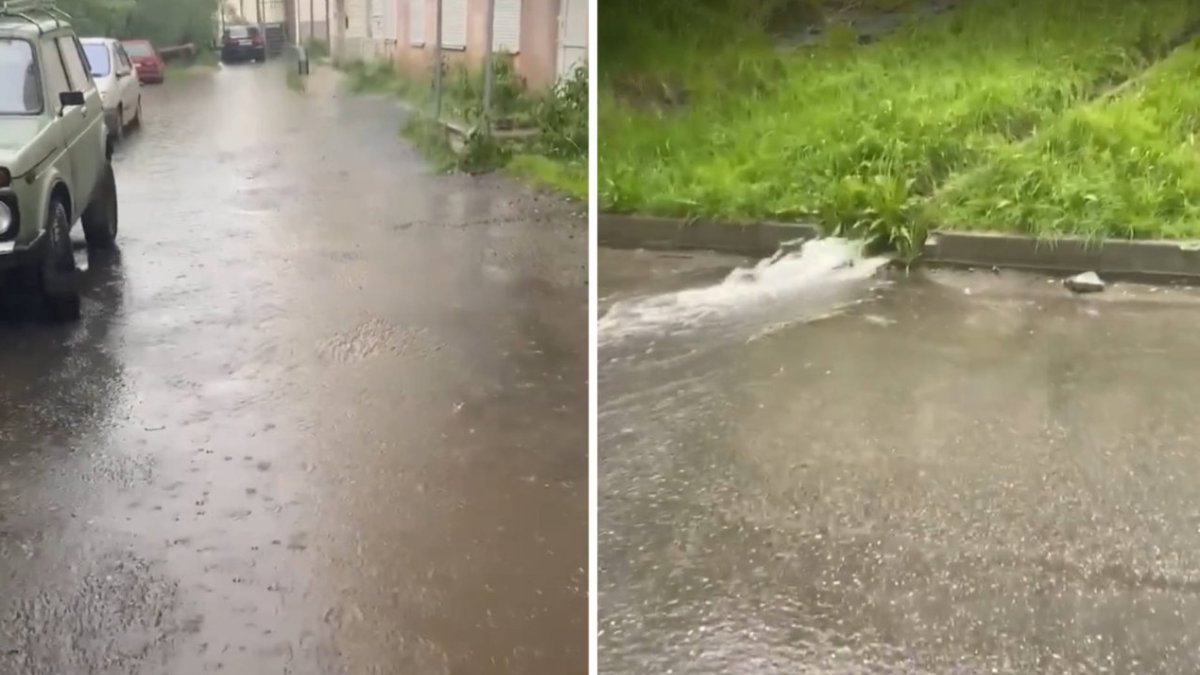 Затопленный тротуар во дворе