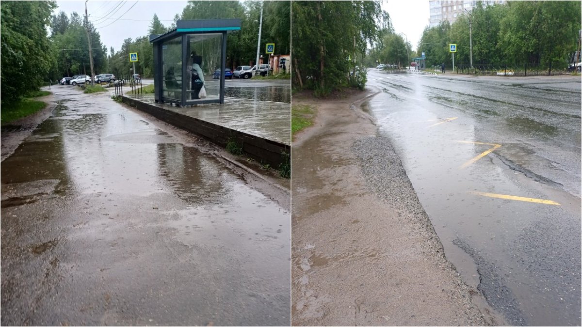 Лужа у остановки в Мончегорске