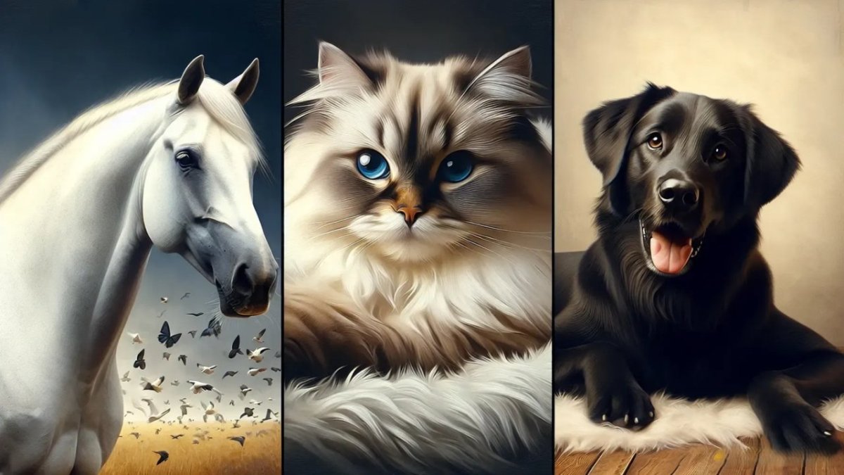 лошадь, кошка и собака
