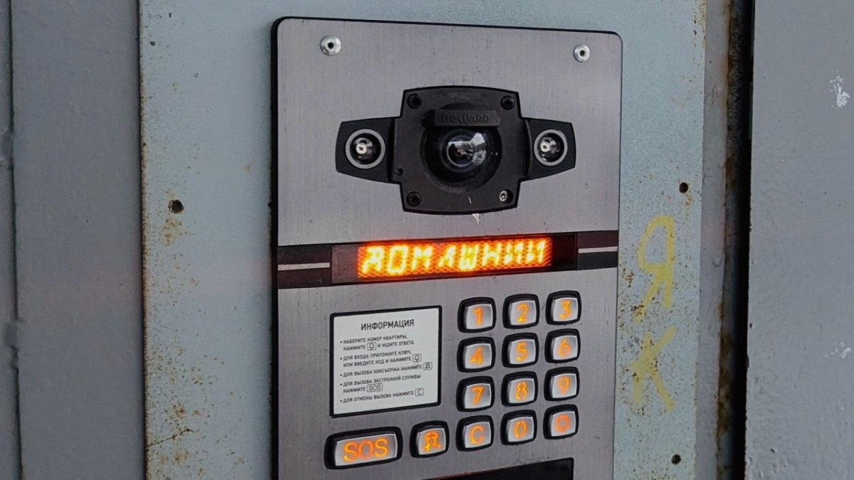 Дмофон установленный на входной двери подъезда