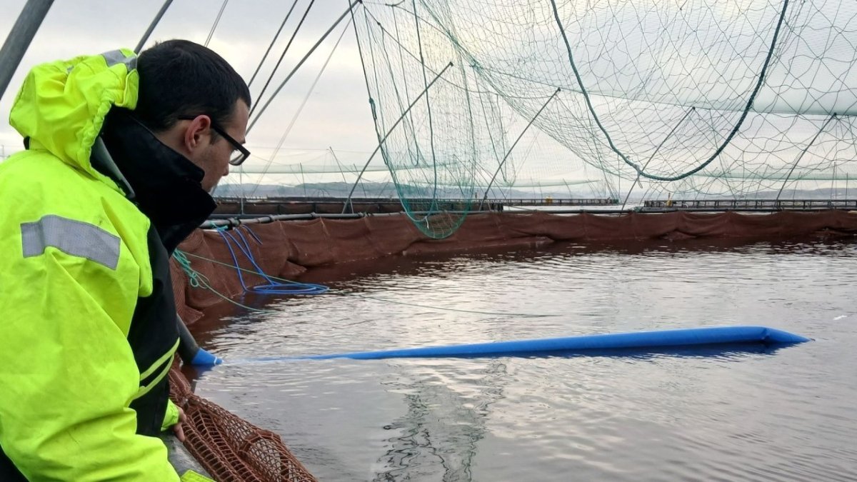 Мужчина в спецодежде смотрит на воду моря