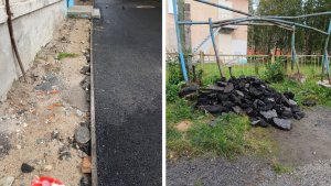 Оставили разваленные отмостки и гору старого асфальта: оленегорцев возмутил заброшенный ремонт во дворе
