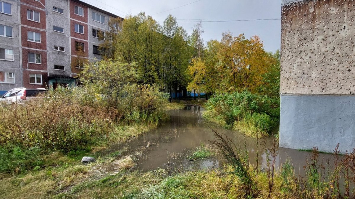 Огромная лужа во дворе дома