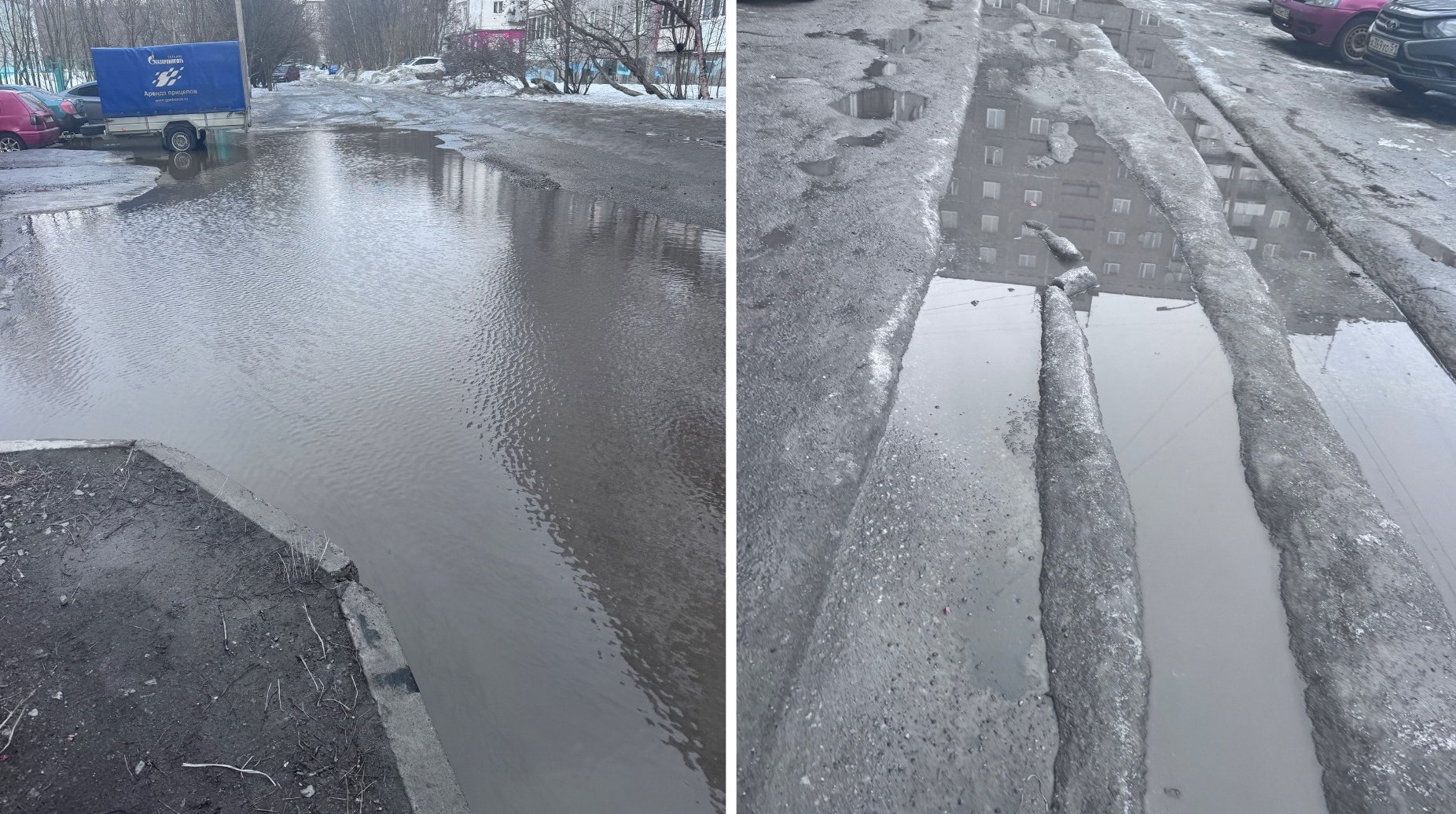 В Мурманске детям приходится преодолевать водные преграды по пути в школу