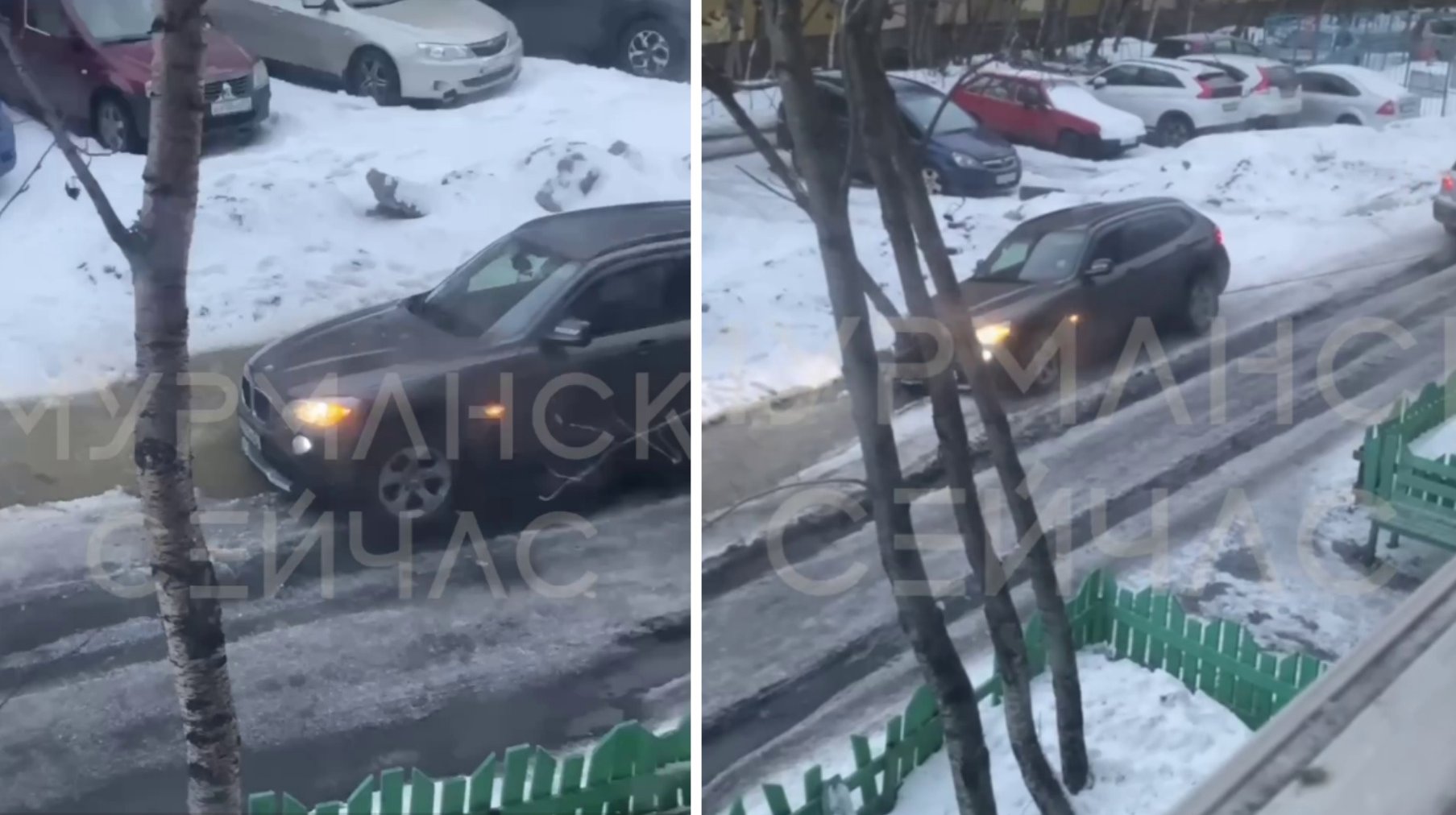 В мурманском дворе автомобиль провалился в траншею с водой — соцсети
