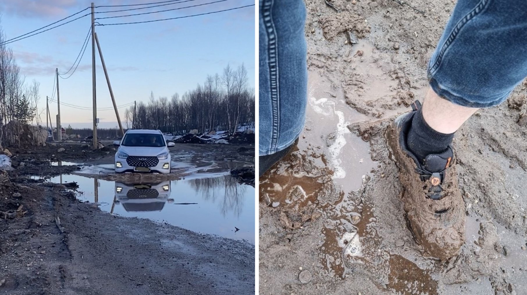 Пешком не пройти, на машине — вплавь: подъезд к Родниковой в Мурманске превращается в болото