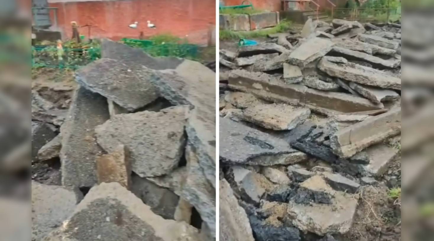 «Из подъезда не выйти»: жителей дома в Никеле встречает полоса препятствий в виде кусков снятого асфальта