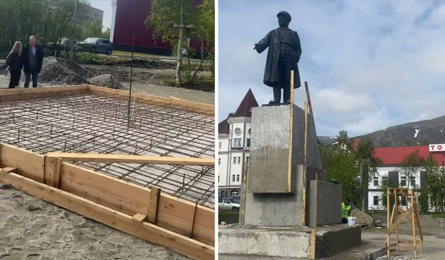Заливают фундамент под ротонду: у кинотеатра «Большевик» в Кировске благоустраивают сквер