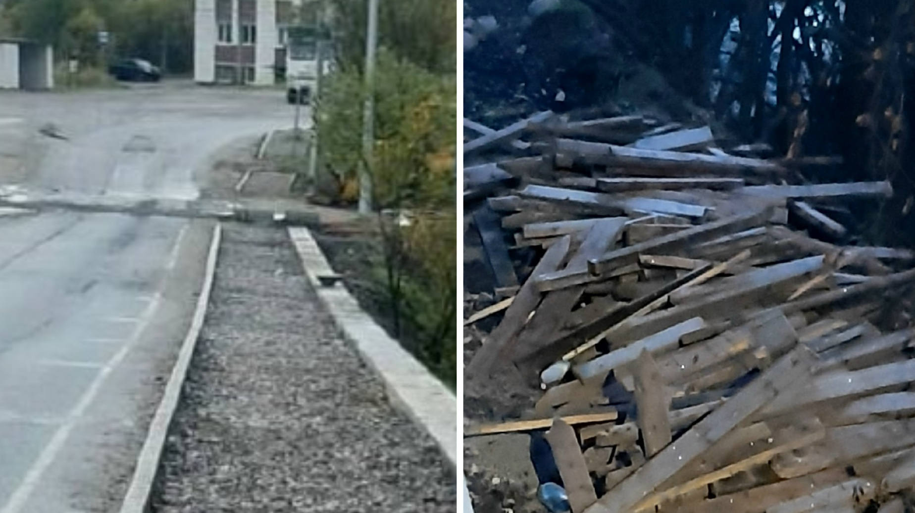 «Автобус ждёшь в полном мраке»: в Междуречье с тротуара сняли положенный в сентябре асфальт, а у дороги нет фонарей