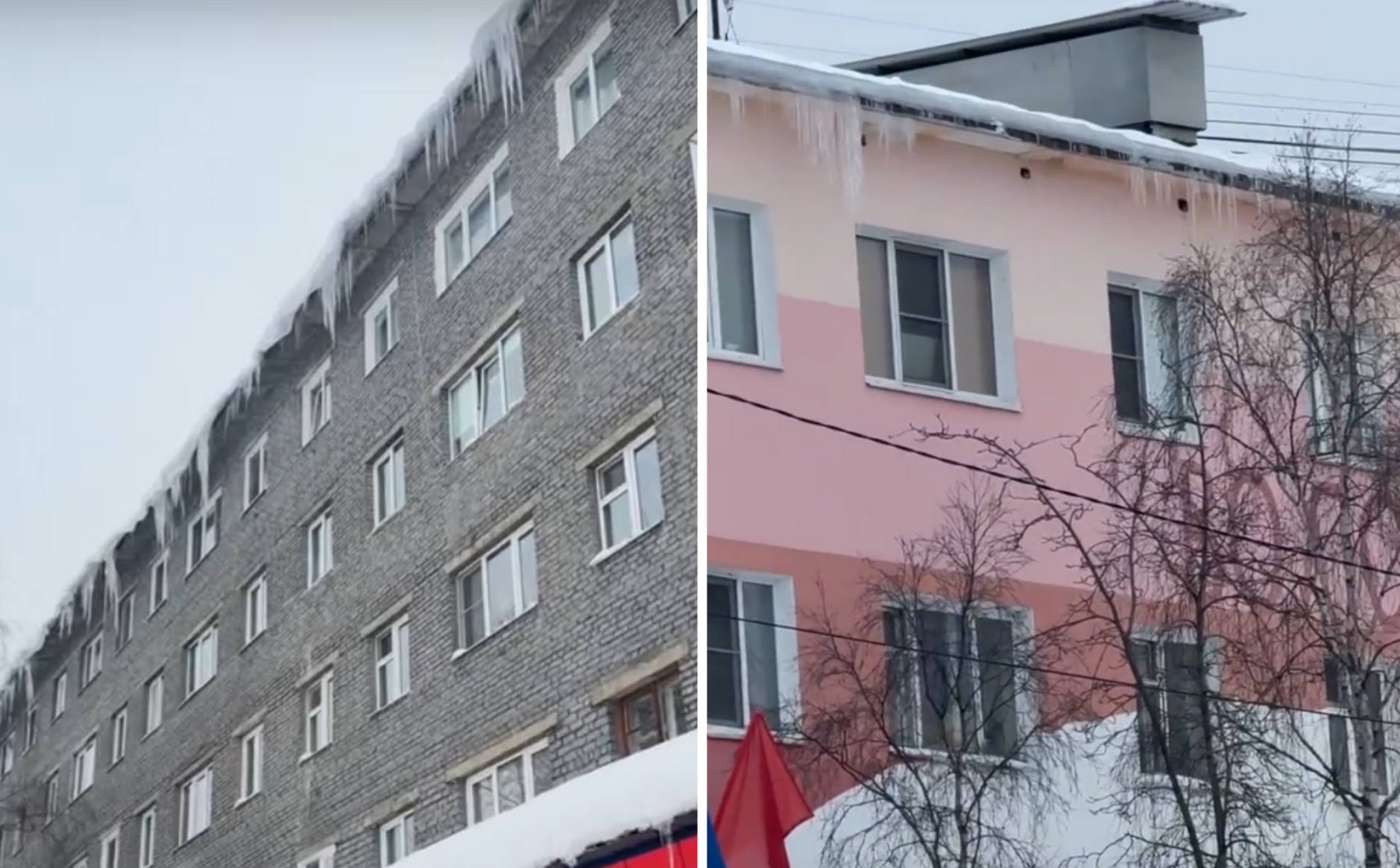 «Упадет на людей»: В Кандалакше жалуются на ледяные наросты в полметра над головами прохожих