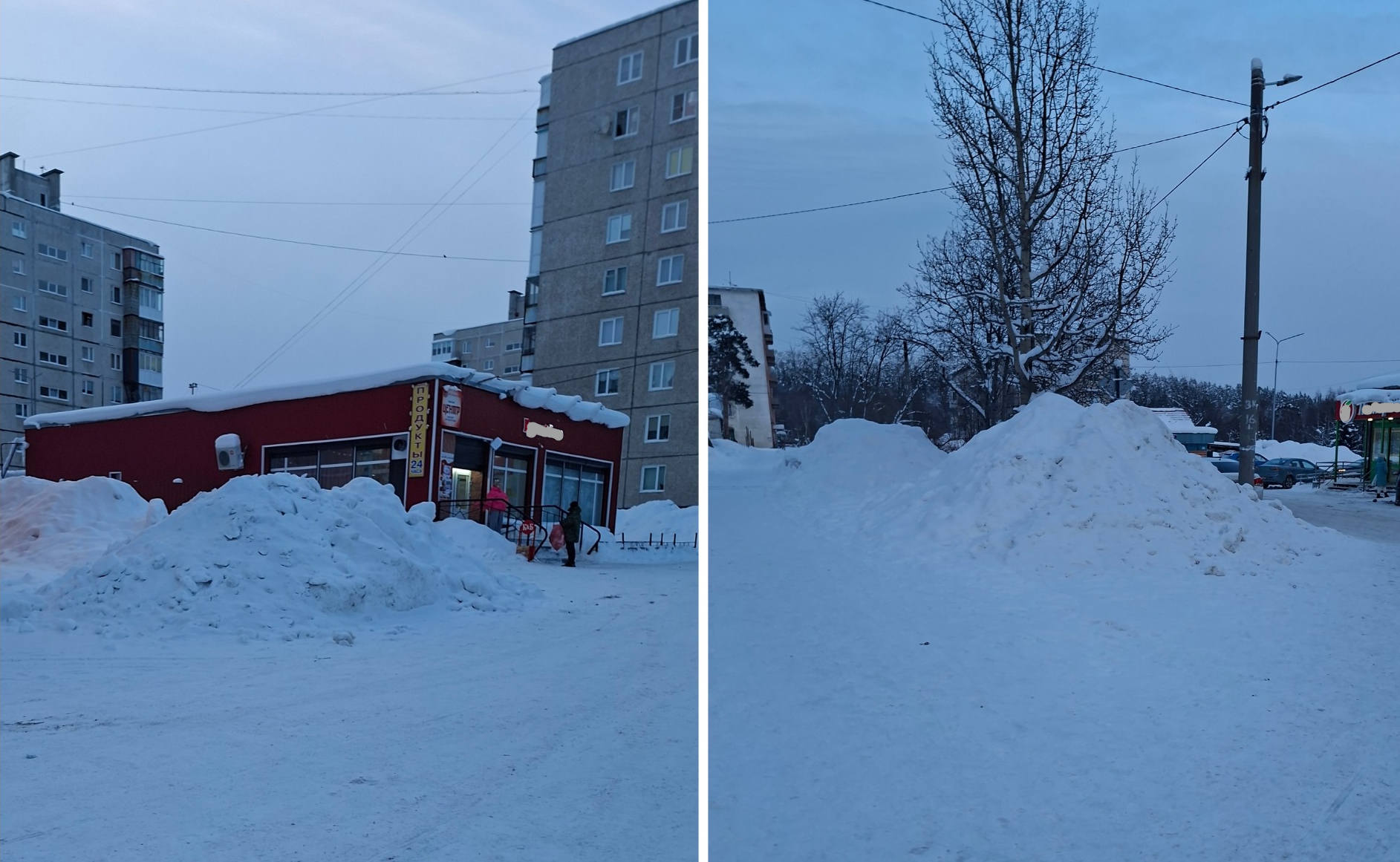 «Дети катаются прямо на дорогу»: в Туломе с декабря не вывозят горы счищенного снега