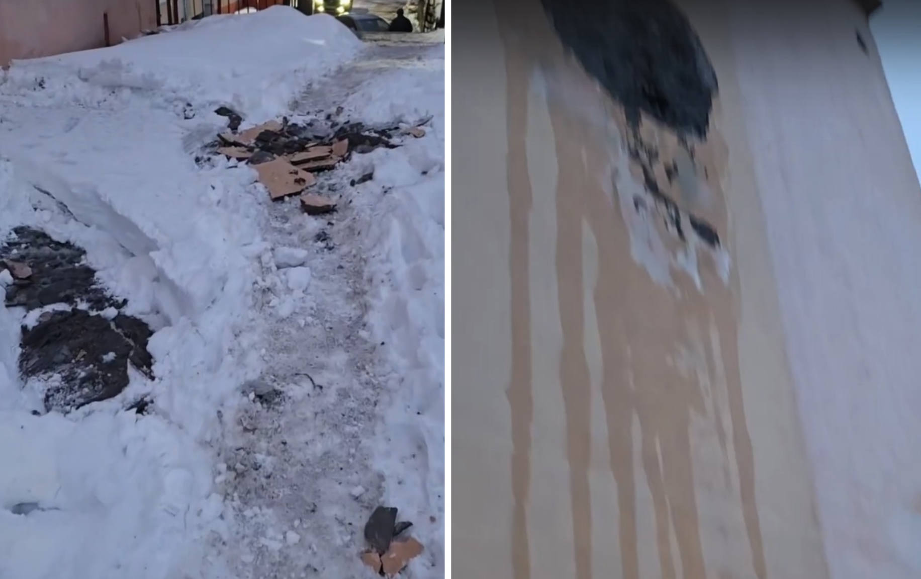 «Весной не только снег тает»: в Североморске с дома на Душенова посыпались краска и штукатурка