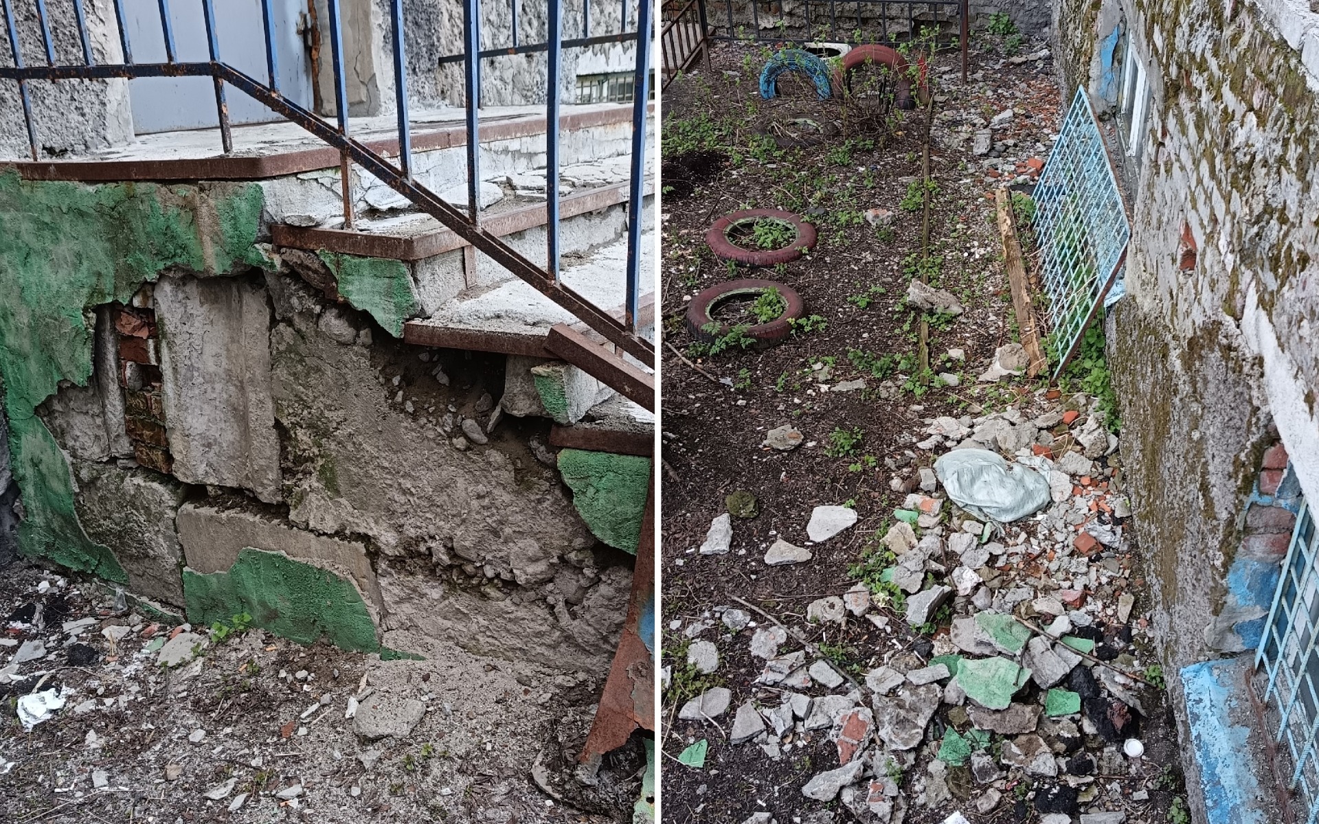 «Скоро останемся без ступенек»: в Коле у пятиэтажки на Кривошеева разваливается крыльцо